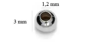 Bola de plata lisa de 3 mm hueco de 1,2 mm
