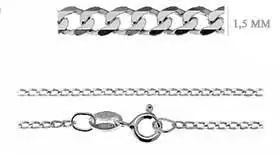 Rhodium silver chain of 45 cm and 1.35 mm thick